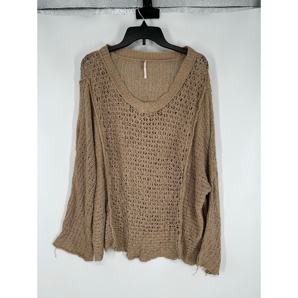 Free people Crochet Sweater Womens L Brown Long Sleeve Laguna Oversized Pullover